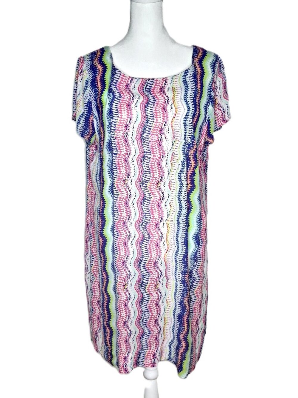 Ella Moss Multi-Color Wavy Striped Short Sleeve Boho Mini Dress